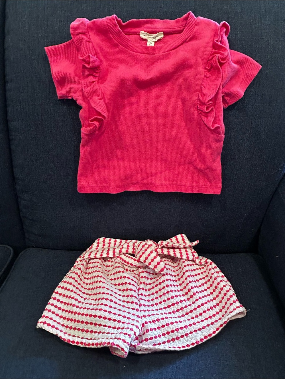 Girls Pink Ruffle Sleeve Top and Dot Print Shorts Set